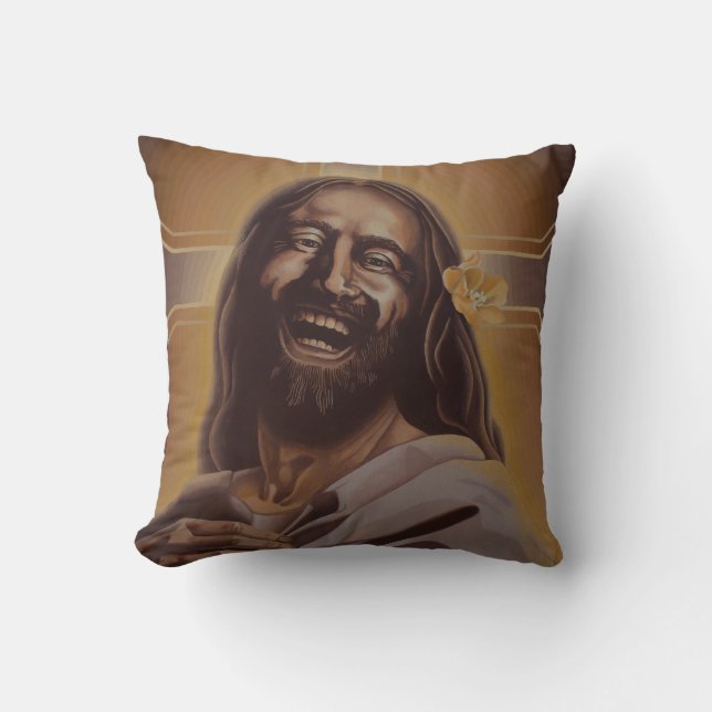 June Moon's Laughing Jesus Pillow (Front)