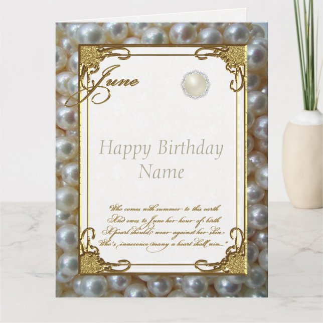 June Pearl Birthstone Birthday 8.5x11 Card (Front)