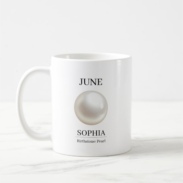 June Pearl Personalised Birthday Coffee Mug (Left)