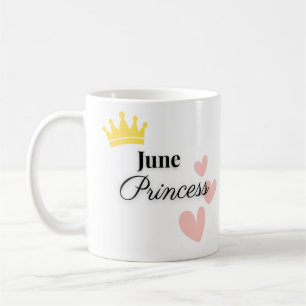 June Princess Mug – Gold Crown & Hearts Design
