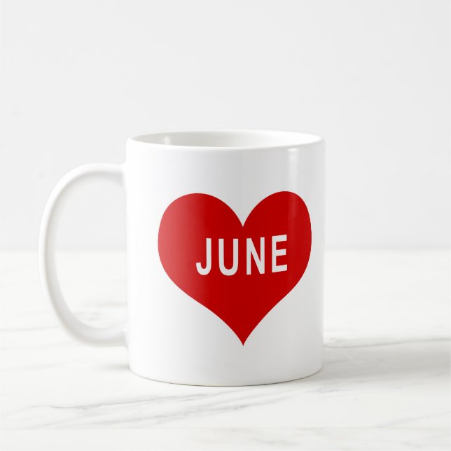JUNE Red Love Heart Coffee Mug (Left)