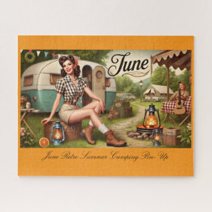 June Retro Summer Camping Pin-Up Girl Jigsaw Puzzle
