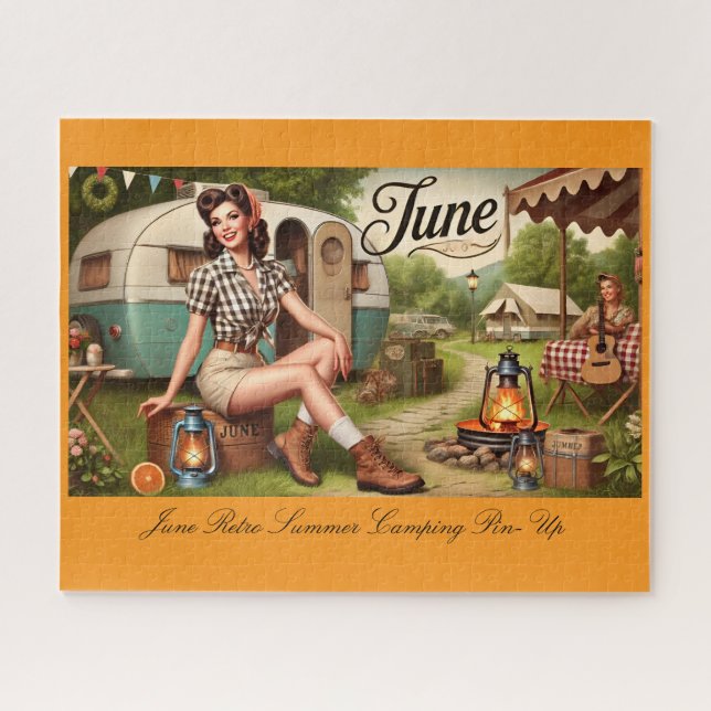 June Retro Summer Camping Pin-Up Girl  Jigsaw Puzzle (Horizontal)