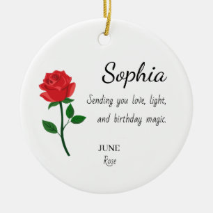 June Rose Personalized Birthday Ceramic Ornament