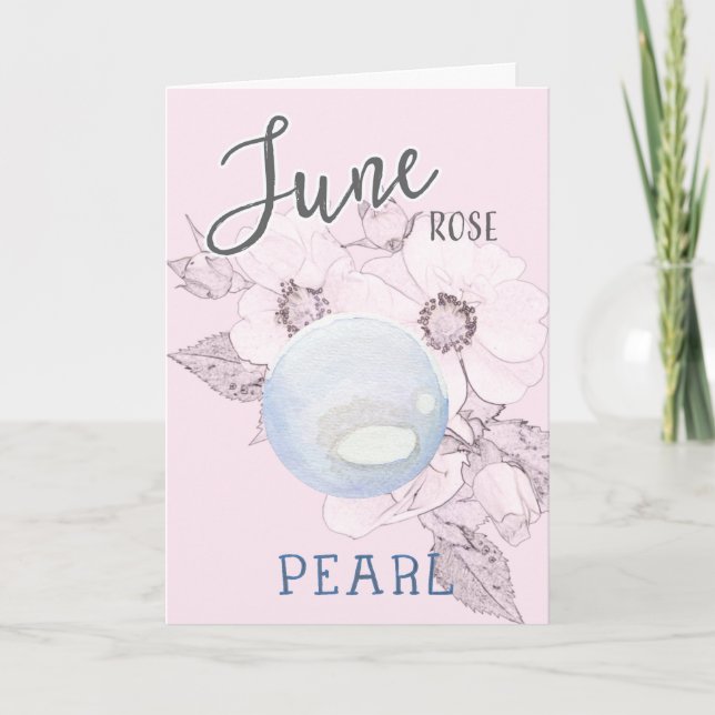 June Roses and Pearl Birthday Card (Front)