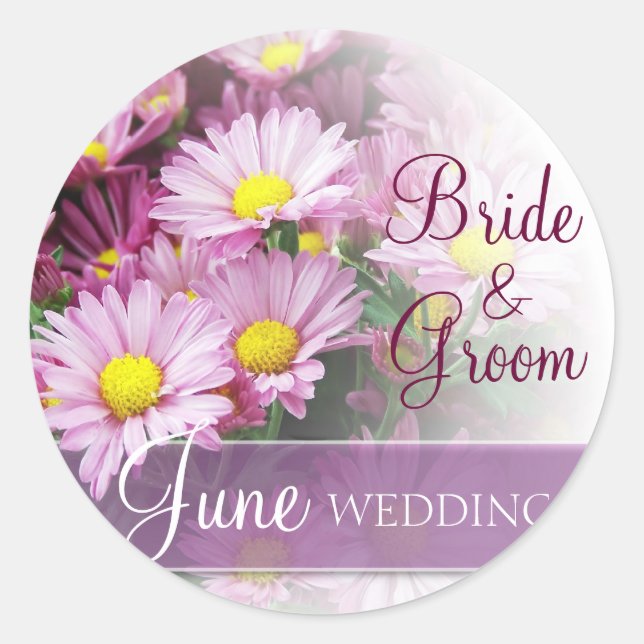 June Wedding - Lavender Daisies Classic Round Sticker (Front)