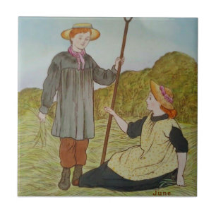 June Wedgwood Months of Year Hand Coloured Repro Ceramic Tile