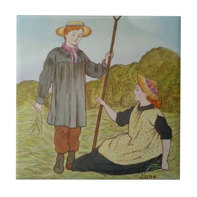 June Wedgwood Months of Year Hand Coloured Repro Ceramic Tile (Front)