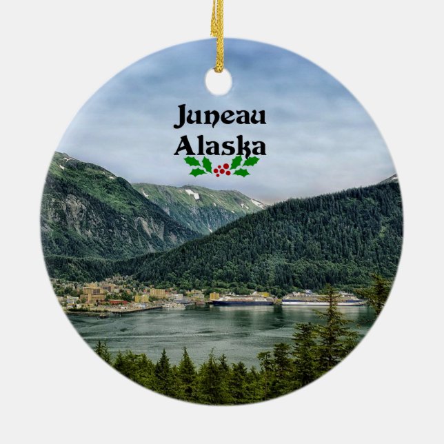 Juneau, Alaska, Christmas design Ceramic Ornament (Back)