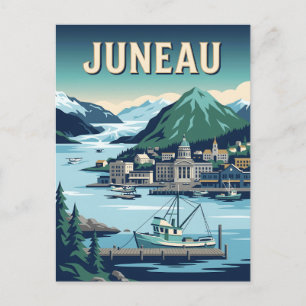 Juneau Alaska Glacier Harbour Vintage Travel Poste Postcard