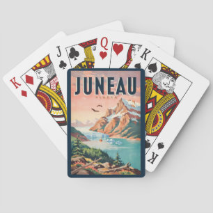 Juneau Alaska Glacier Illustration Travel Art Vint Playing Cards