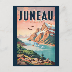 Juneau Alaska Glacier Illustration Travel Art Vint Postcard