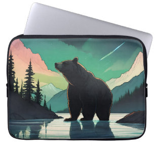 Juneau Alaska grizzly bear aurora northern lights Laptop Sleeve