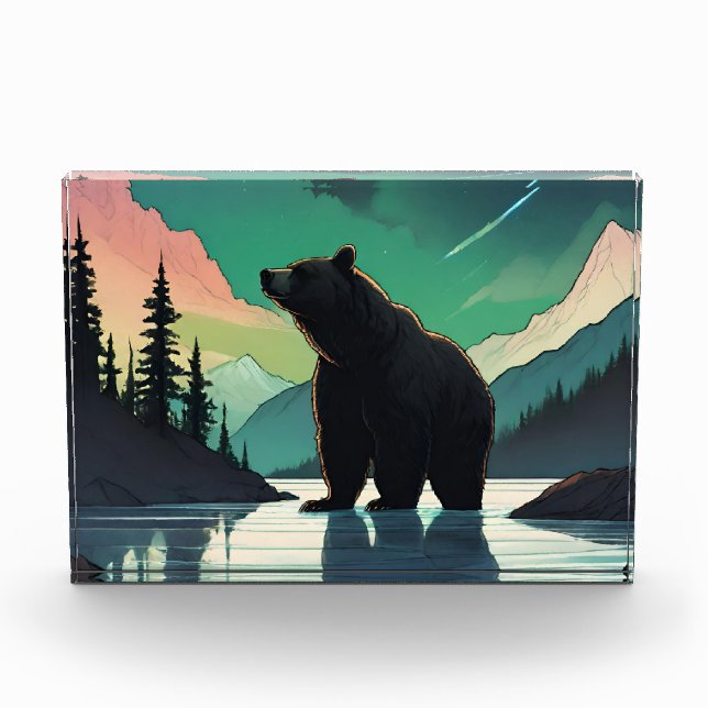 Juneau Alaska grizzly bear aurora northern lights  Photo Block (Front)