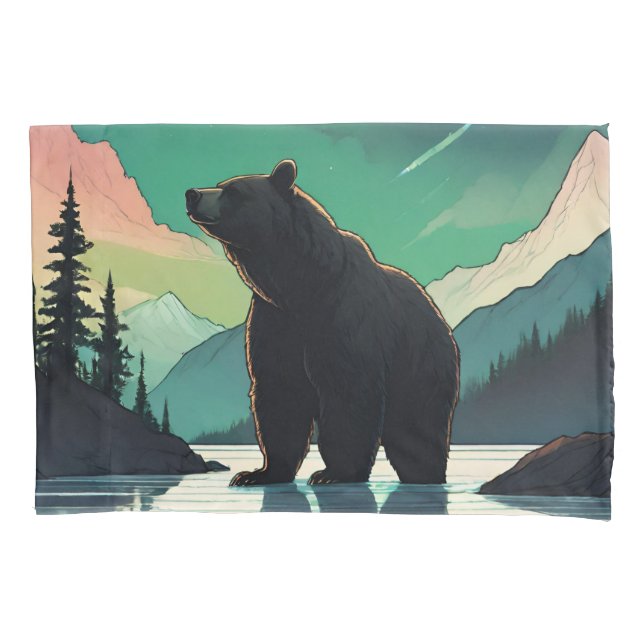 Juneau Alaska grizzly bear aurora northern lights  Pillowcase (Front)