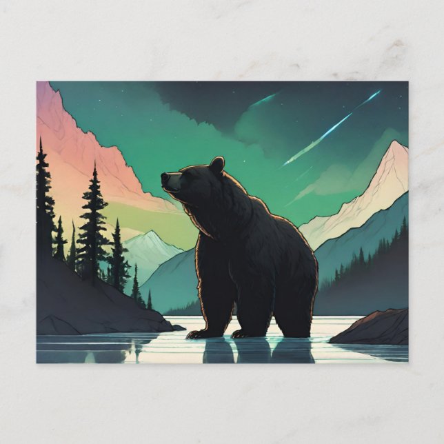 Juneau Alaska grizzly bear aurora northern lights  Postcard (Front)