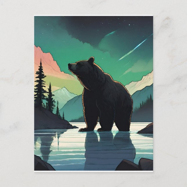 Juneau Alaska grizzly bear aurora northern lights  Postcard (Front)