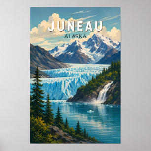 Juneau Alaska Illustration Travel Art Vintage Poster