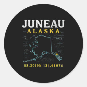 Juneau Alaska Map Coordinates, Travel Classic Round Sticker