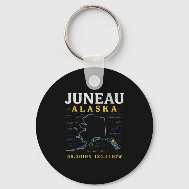 Juneau Alaska Map Coordinates, Travel  Key Ring (Front)