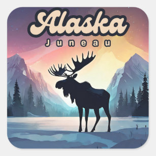 Juneau Alaska Moose Aurora Northern Lights Nature  Square Sticker