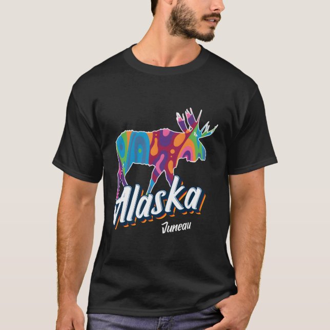 Juneau Alaska Usa Colourful Moose Vacation T-Shirt (Front)