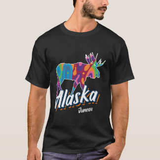 Juneau Alaska Usa Colourful Moose Vacation T-Shirt