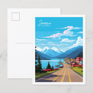 Juneau Alaska USA vintage travel illustration Postcard