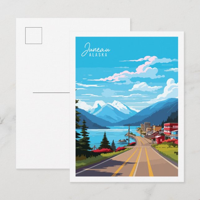 Juneau Alaska USA vintage travel illustration Postcard (Front/Back)