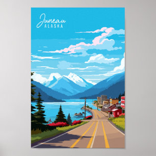 Juneau Alaska USA vintage travel illustration Poster