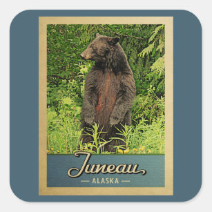 Juneau Alaska Vintage Travel Bear Square Sticker