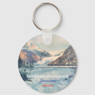 Juneau Alaska Watercolor Glacier Art Key Ring