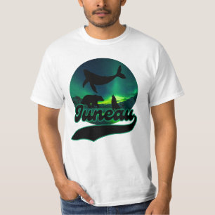 Juneau Alaska Whale Wolf Bear Aurora Northern Ak T-Shirt