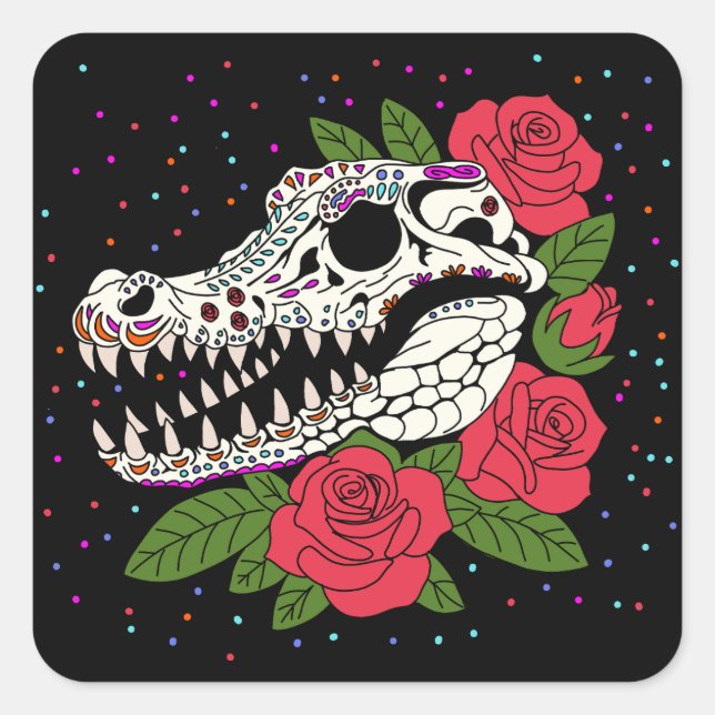 June's Rose & Crocodile Skull Square Sticker (Front)