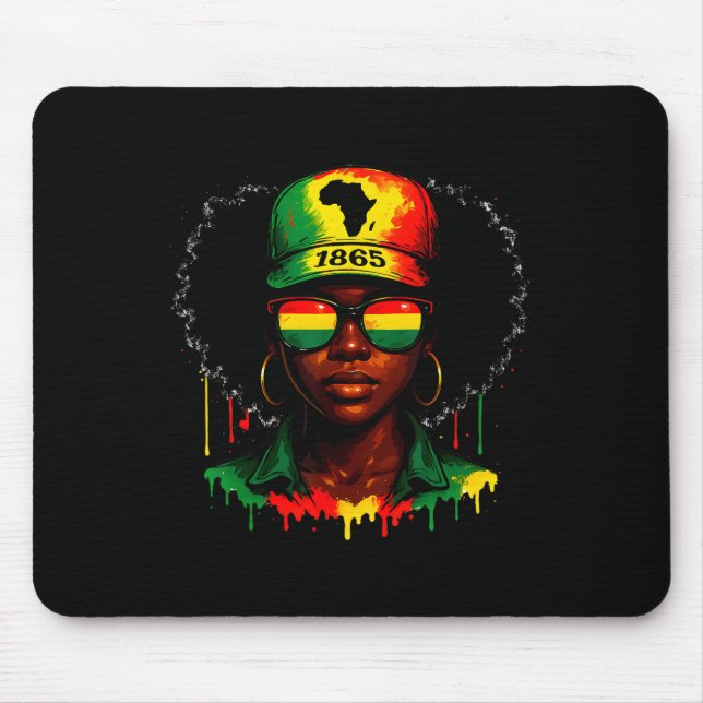 Juneteenth 1865 African Flag Black Queen Afro Wome Mouse Pad (Front)