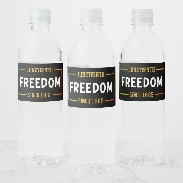 Juneteenth 1865 Celebrating Black Freedom Water Bottle Label (Bottles)