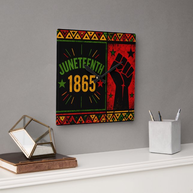 Juneteenth 1865 Raised Fist Square Wall Clock (Office)