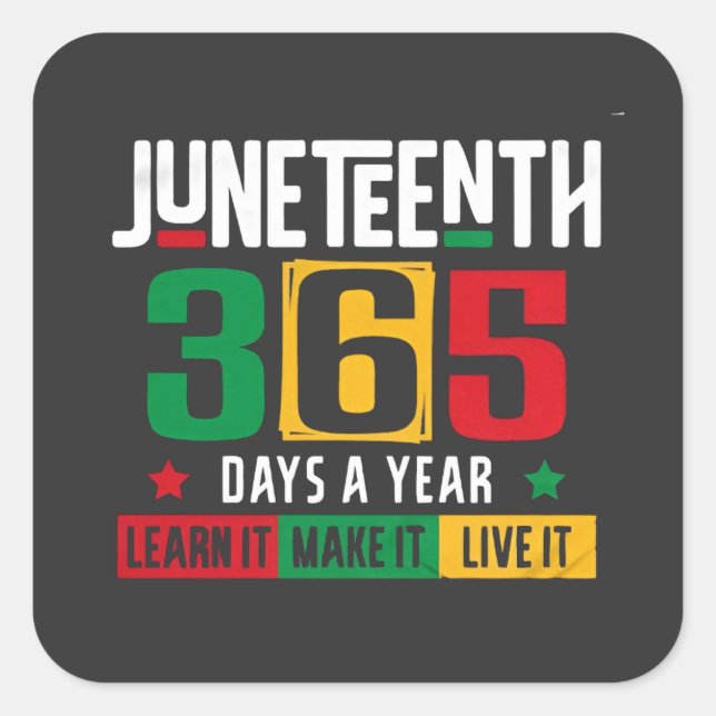 Juneteenth 365 Days a Year Learn It Like It Live  Square Sticker (Front)