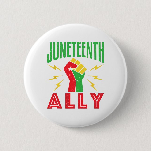 Juneteenth Ally June 19 Support Protest Pride Fist 6 Cm Round Badge (Front)