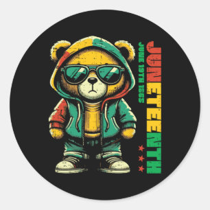 Juneteenth Bear Black African June 19th Men Women Classic Round Sticker