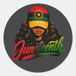 Juneteenth Black Afro Women Melanin Freedom 1865 Classic Round Sticker