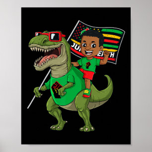 Juneteenth Black King Riding T Rex Dino Fun Boys K Poster