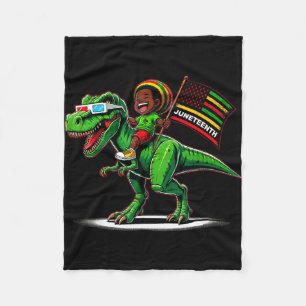 Juneteenth black king riding t rex dino funny boys fleece blanket
