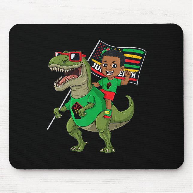 Juneteenth Black King Riding T Rex Dino Funny Boys Mouse Pad (Front)