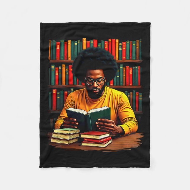Juneteenth Black Man Reading Books  Fleece Blanket (Front)