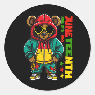 Juneteenth Black Mens Hip Hop Bear African America Classic Round Sticker