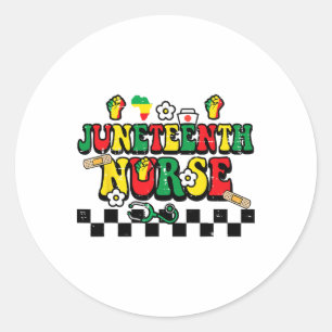 Juneteenth Black Nurse Retro 1865 Groovy Scrub Top Classic Round Sticker