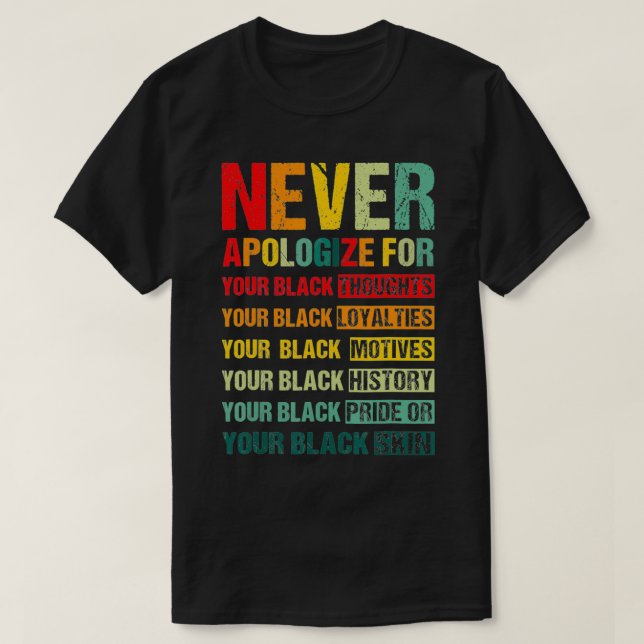 Juneteenth Black Pride Never Apologise For Your Bl T-Shirt (Design Front)