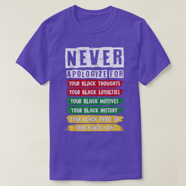 Juneteenth Black Pride Never Apologize For Your Bl T-Shirt (Design Front)