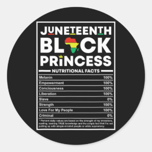 Juneteenth Black Princess Nutrition Facts Melanin Classic Round Sticker